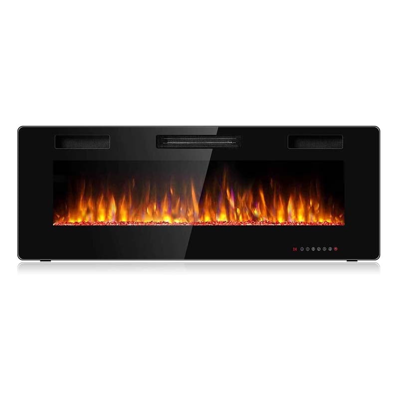 50" Ultra-Thin Electric Fireplace Insert, 1500W Recessed & Wall-mounted Fireplace Heater with 12 Flame Colors