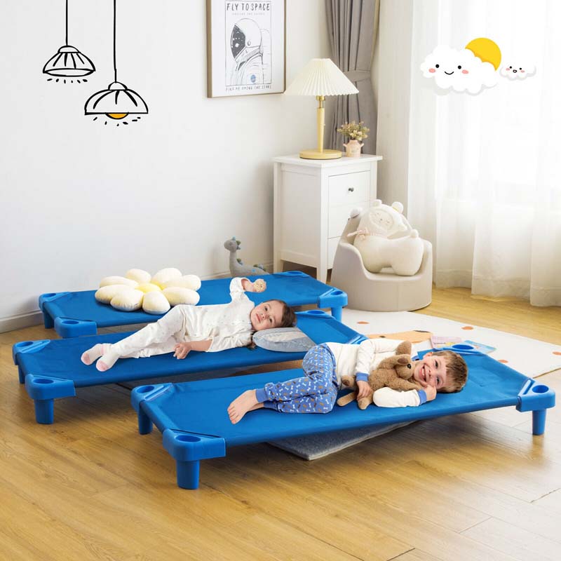 Pack of 6 Stackable Daycare Cots for Kids, 51" x 23" Preschool Nap Mat Toddler Sleeping Cot with Easy Lift Corner, Space-Saving for Classroom