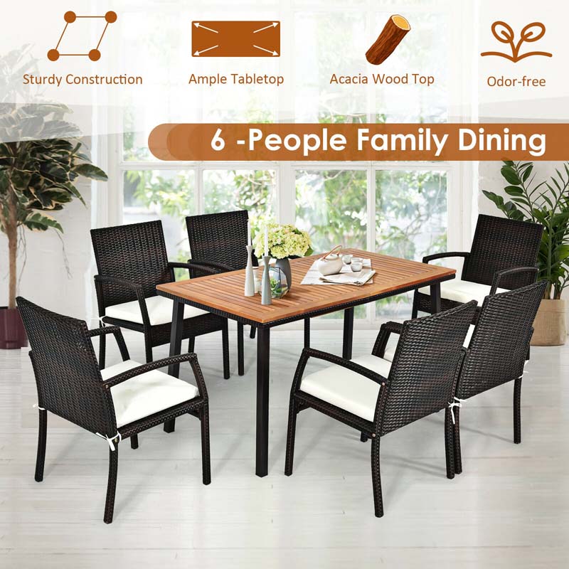 55" Acacia Wood Rattan Outdoor Patio Dining Table with Umbrella Hole