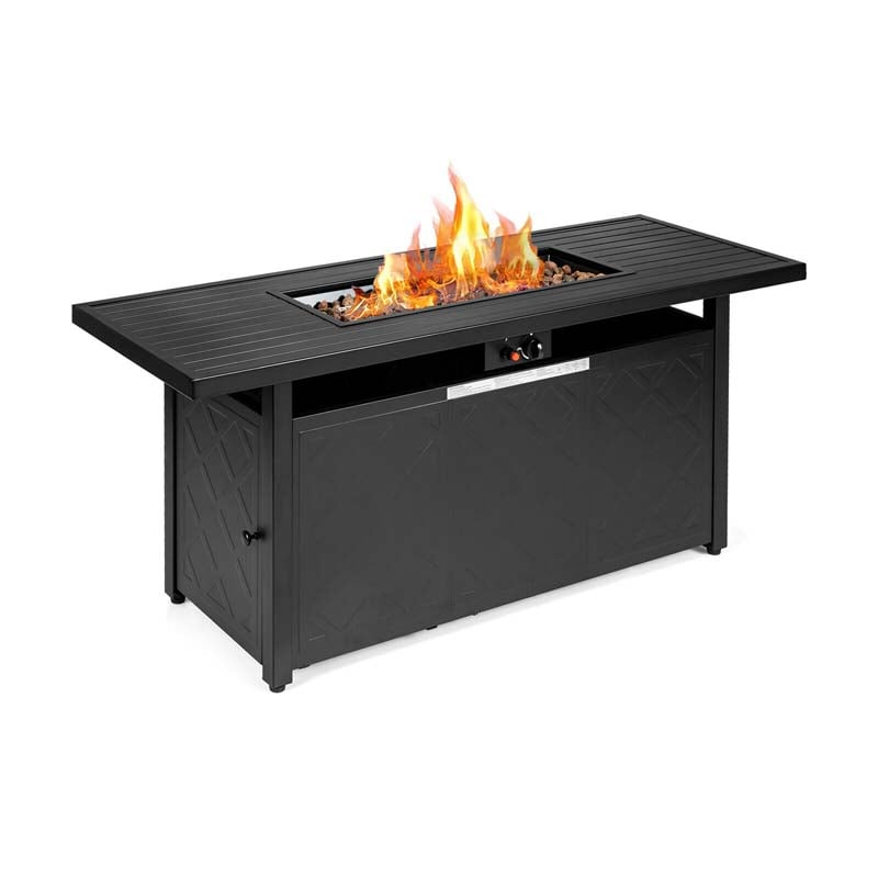 57" Rectangular Propane Fire Pit Table, 50000 BTU Outdoor Gas Fire Table with Lid & Lava Rocks