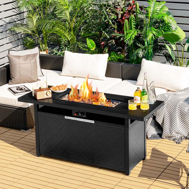 57" Rectangular Propane Fire Pit Table, 50000 BTU Outdoor Gas Fire Table with Lid & Lava Rocks