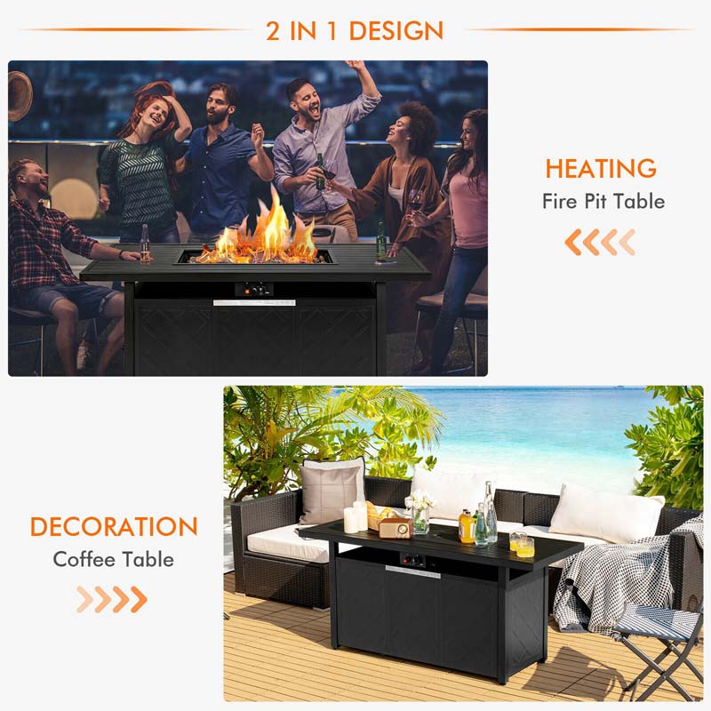 57" Rectangular Propane Fire Pit Table, 50000 BTU Outdoor Gas Fire Table with Lid & Lava Rocks