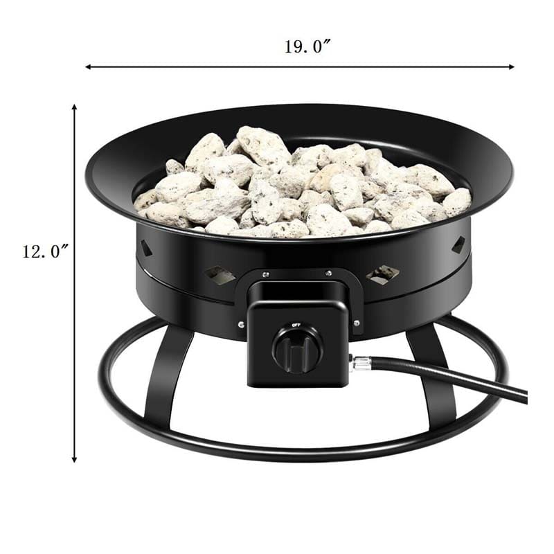 19" 58000BTU Firebowl Outdoor Portable Propane Gas Fire Pit with Cover & Carry Kit, Lava Rock Stone