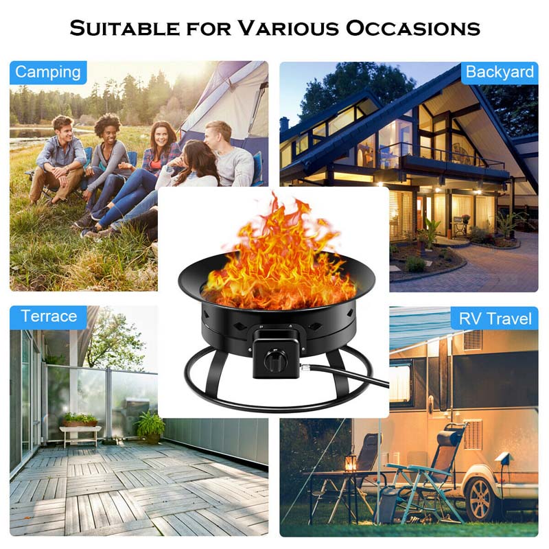 19" 58000BTU Firebowl Outdoor Portable Propane Gas Fire Pit with Cover & Carry Kit, Lava Rock Stone