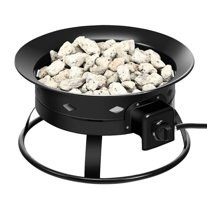 19" 58000BTU Firebowl Outdoor Portable Propane Gas Fire Pit with Cover & Carry Kit, Lava Rock Stone