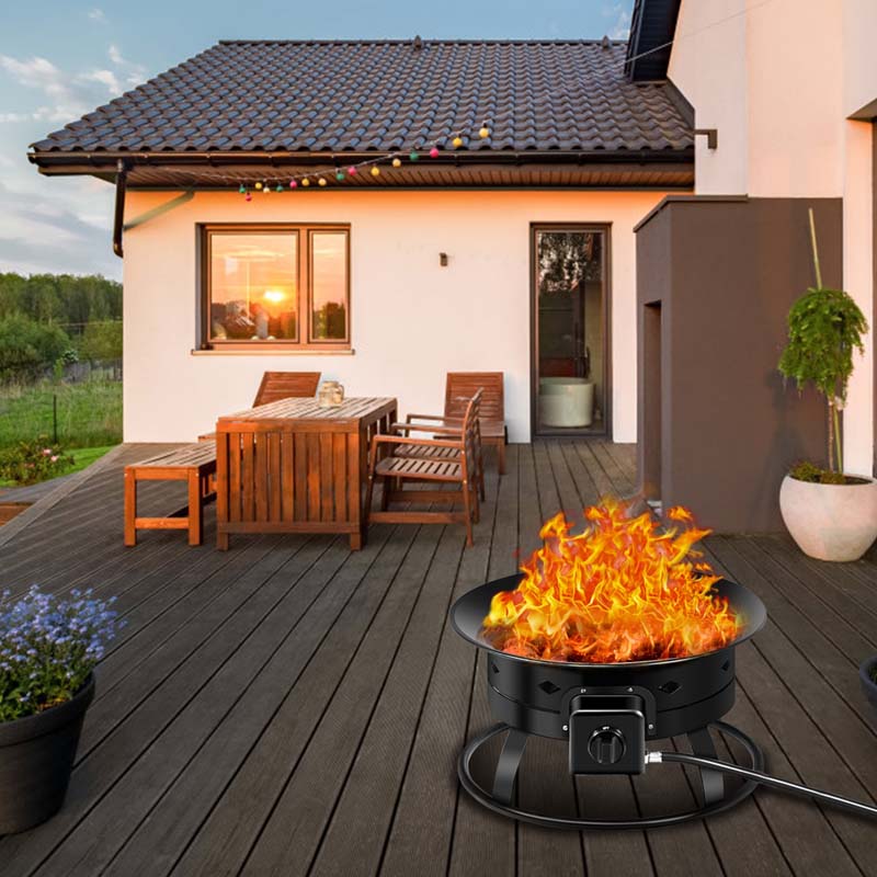 19" 58000BTU Firebowl Outdoor Portable Propane Gas Fire Pit with Cover & Carry Kit, Lava Rock Stone