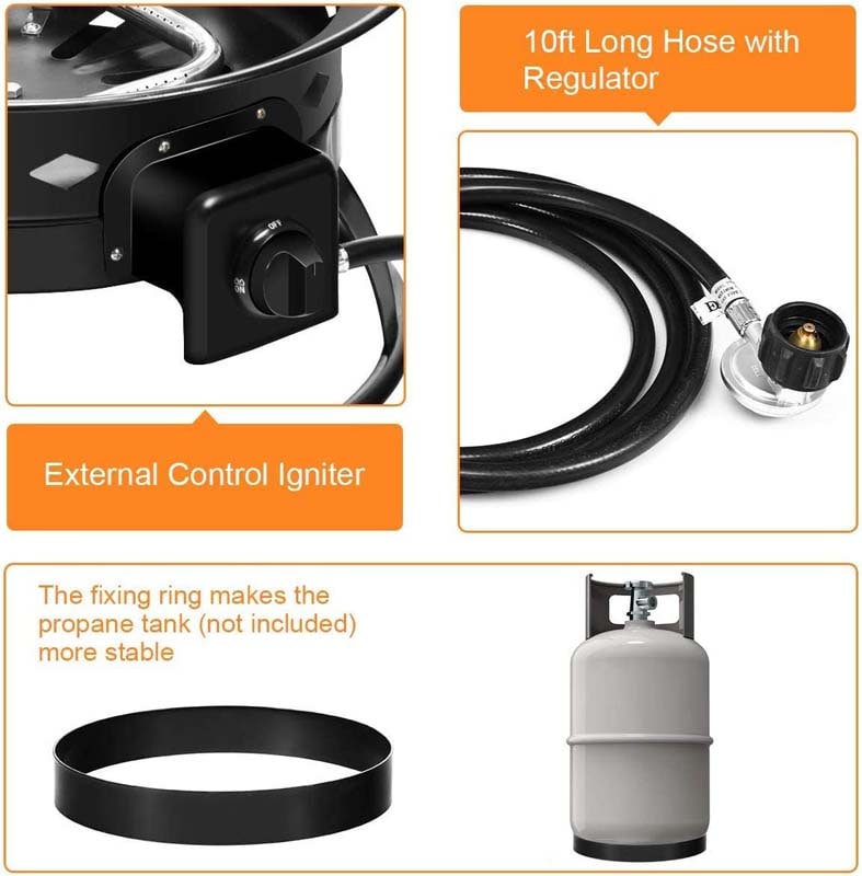 19" 58000BTU Firebowl Outdoor Portable Propane Gas Fire Pit with Cover & Carry Kit, Lava Rock Stone