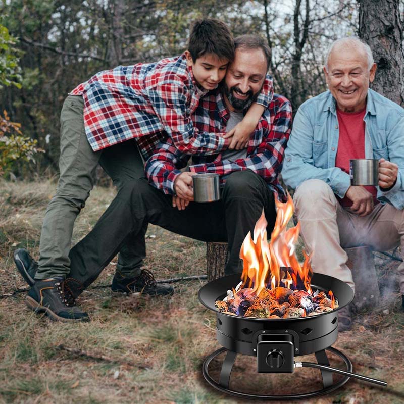 19" 58000BTU Firebowl Outdoor Portable Propane Gas Fire Pit with Cover & Carry Kit, Lava Rock Stone
