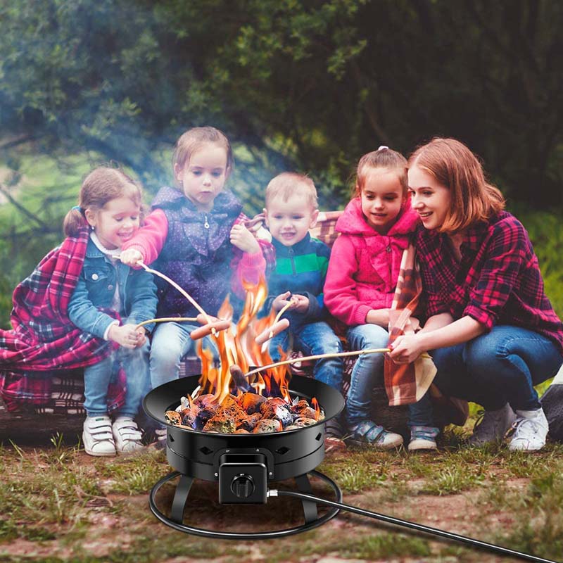 19" 58000BTU Firebowl Outdoor Portable Propane Gas Fire Pit with Cover & Carry Kit, Lava Rock Stone