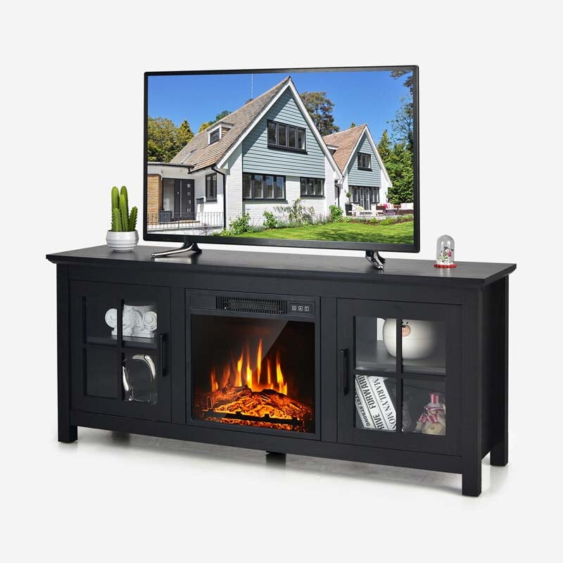 58" TV Console with 18" Fireplace Insert, Fireplace TV Stand for TVs up to 65 Inches, 1400W Electric Fireplace Heater