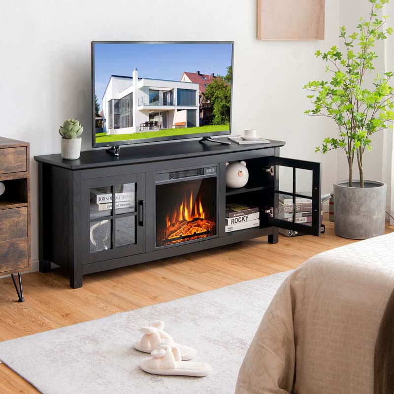 58" TV Console with 18" Fireplace Insert, Fireplace TV Stand for TVs up to 65 Inches, 1400W Electric Fireplace Heater