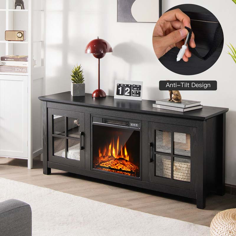 58" TV Console with 18" Fireplace Insert, Fireplace TV Stand for TVs up to 65 Inches, 1400W Electric Fireplace Heater