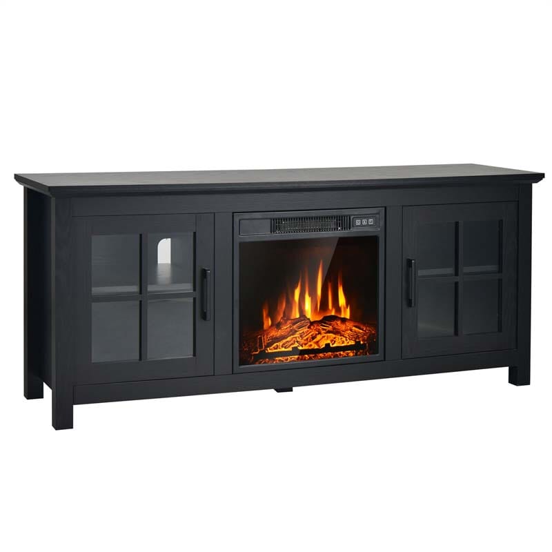 58" TV Console with 18" Fireplace Insert, Fireplace TV Stand for TVs up to 65 Inches, 1400W Electric Fireplace Heater