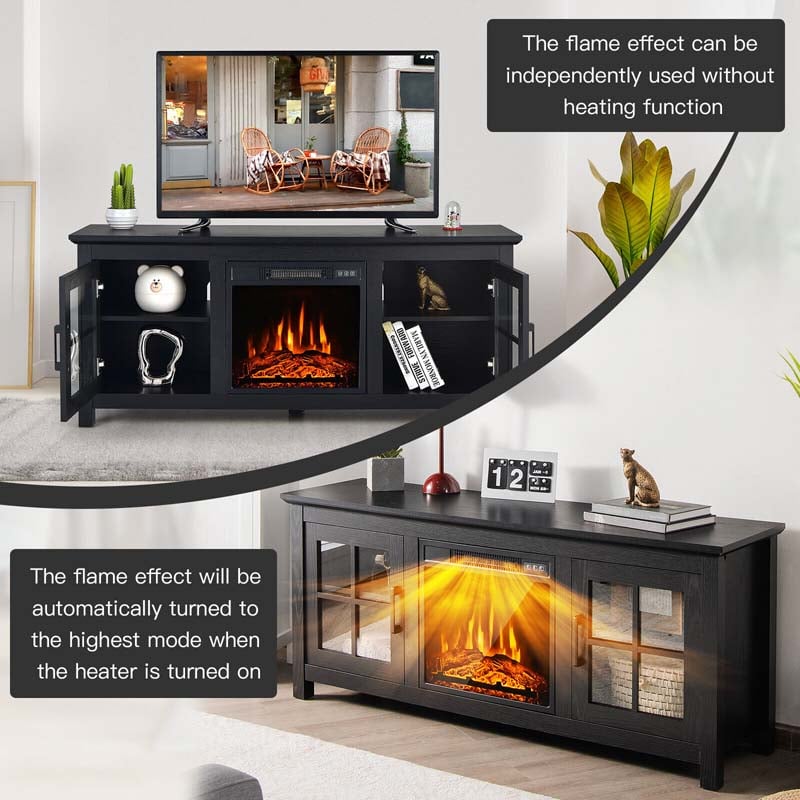 58" TV Console with 18" Fireplace Insert, Fireplace TV Stand for TVs up to 65 Inches, 1400W Electric Fireplace Heater