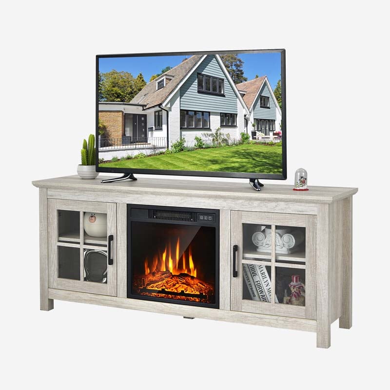 58" TV Console with 18" Fireplace Insert, Fireplace TV Stand for TVs up to 65 Inches, 1400W Electric Fireplace Heater