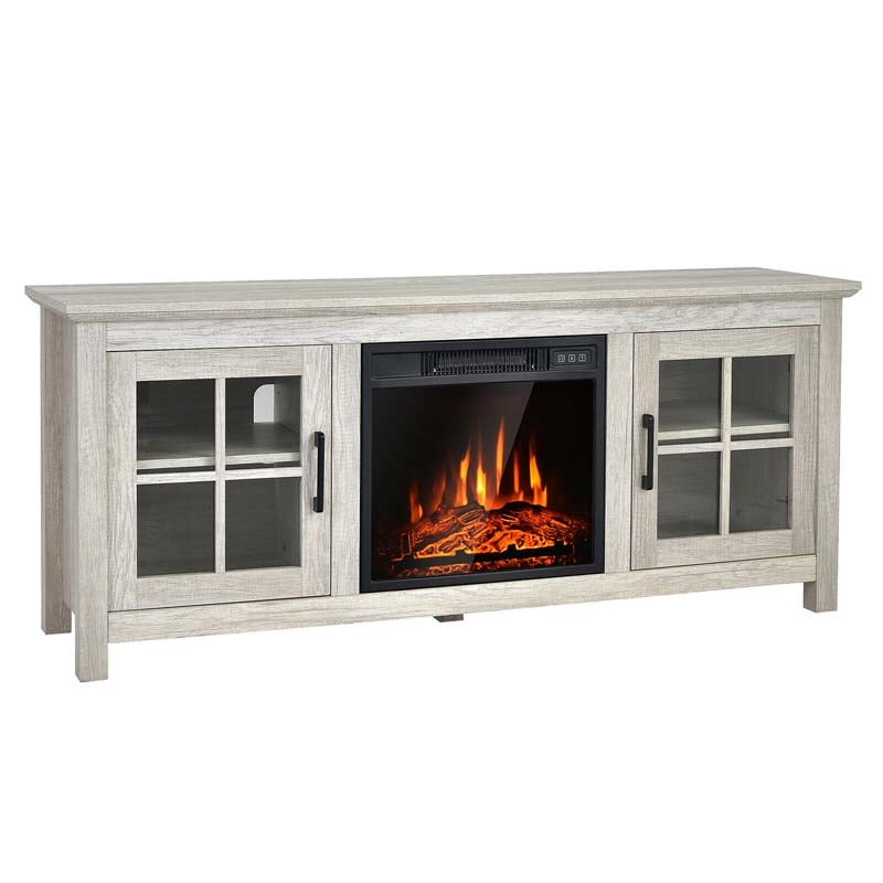 58" TV Console with 18" Fireplace Insert, Fireplace TV Stand for TVs up to 65 Inches, 1400W Electric Fireplace Heater
