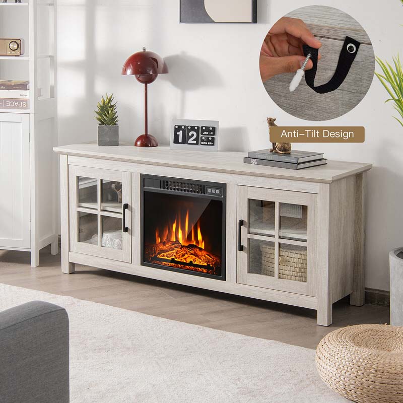 58" TV Console with 18" Fireplace Insert, Fireplace TV Stand for TVs up to 65 Inches, 1400W Electric Fireplace Heater