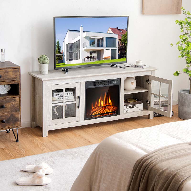 58" TV Console with 18" Fireplace Insert, Fireplace TV Stand for TVs up to 65 Inches, 1400W Electric Fireplace Heater