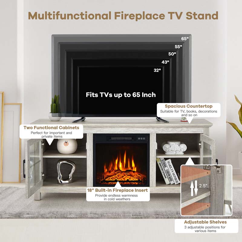 58" TV Console with 18" Fireplace Insert, Fireplace TV Stand for TVs up to 65 Inches, 1400W Electric Fireplace Heater