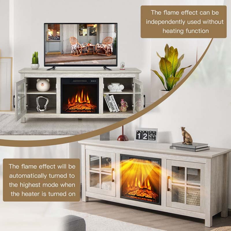 58" TV Console with 18" Fireplace Insert, Fireplace TV Stand for TVs up to 65 Inches, 1400W Electric Fireplace Heater