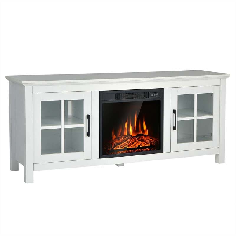 58" TV Console with 18" Fireplace Insert, Fireplace TV Stand for TVs up to 65 Inches, 1400W Electric Fireplace Heater