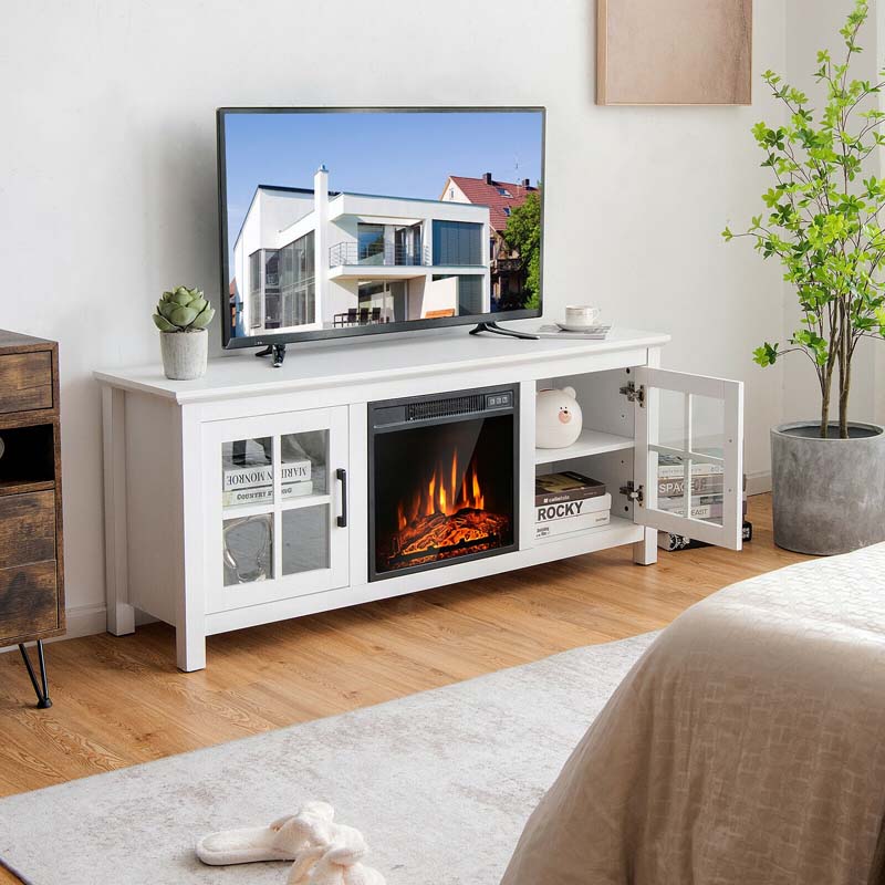 58" TV Console with 18" Fireplace Insert, Fireplace TV Stand for TVs up to 65 Inches, 1400W Electric Fireplace Heater