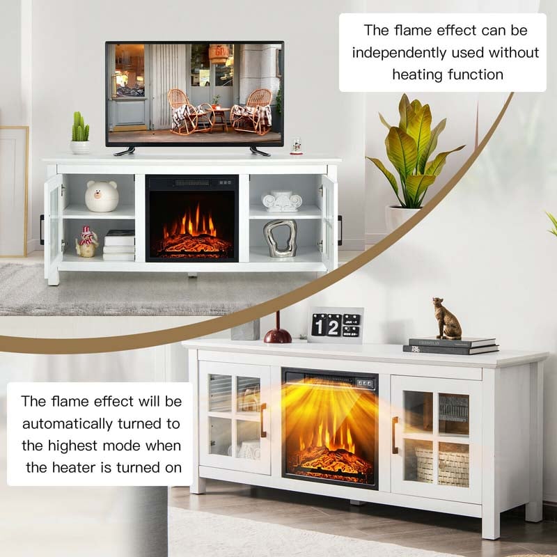 58" TV Console with 18" Fireplace Insert, Fireplace TV Stand for TVs up to 65 Inches, 1400W Electric Fireplace Heater