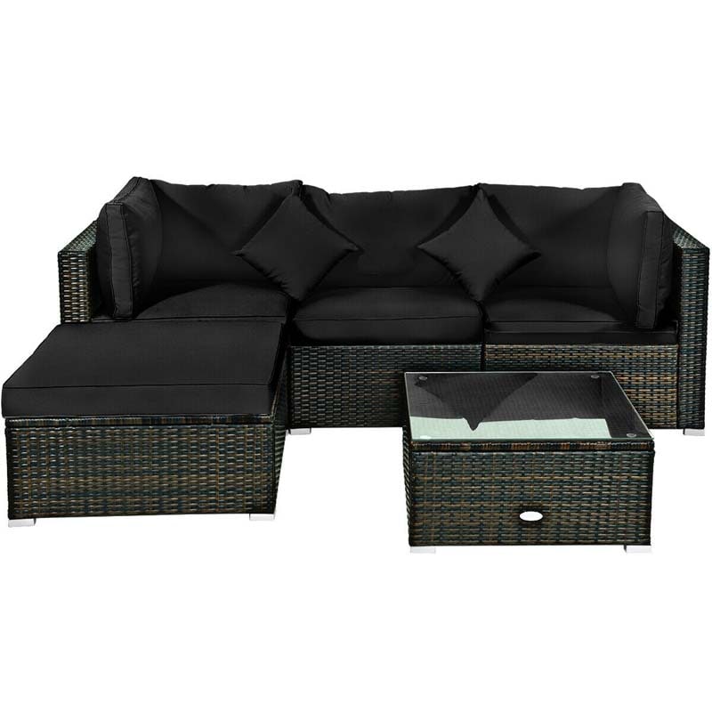 5 Pcs Outdoor Patio Rattan Furniture Sectional Sofa Set Wicker Conversation Set with Cushions