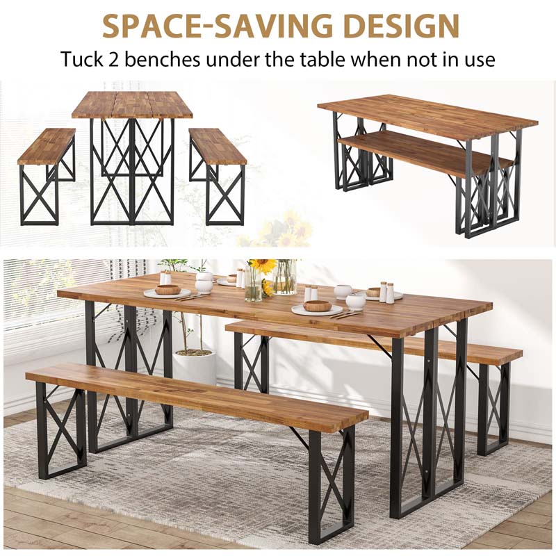 4-8 Person Acacia Wood Outdoor Picnic Table & Bench Set with 2" Umbrella Hole, 800Lbs Capacity Space-Saving Camping Dining Table Set for Patio Garden