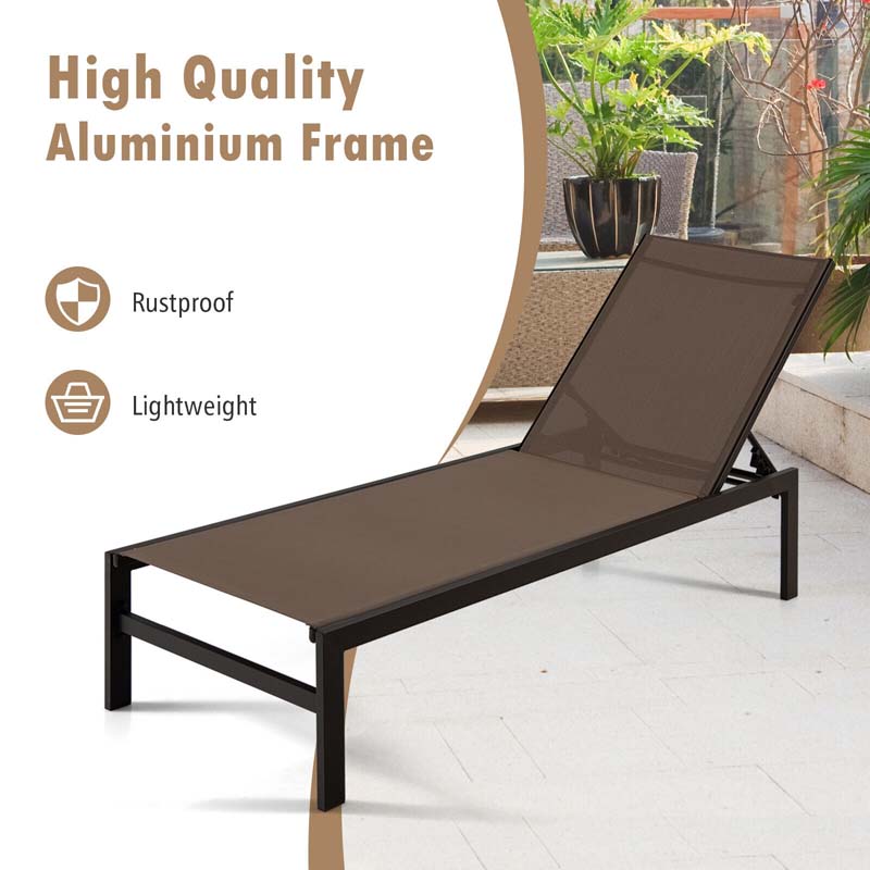Quick-drying Fabric Sun Lounger for Pool Deck Patio Beach Lawn, 6-Position Aluminium Outdoor Chaise Lounge Chair