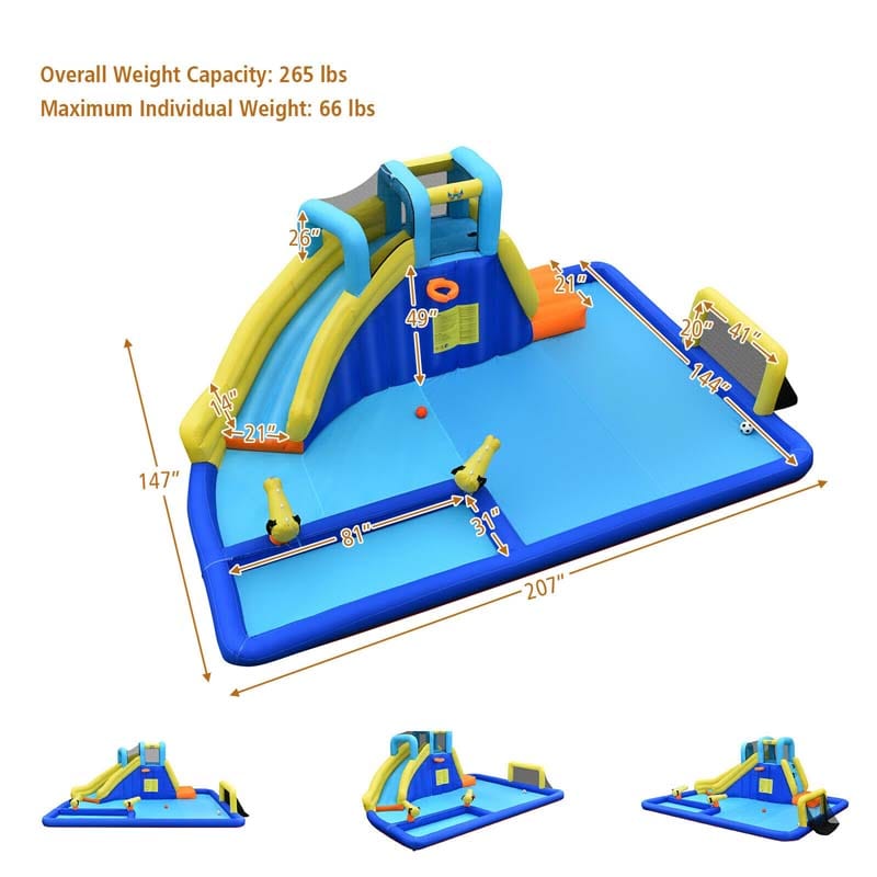 6-in-1 Kids Giant Water Park Inflatable Water Slide Bounce House with Large Soccer Splash Pool, Water Cannons, Climbing Wall