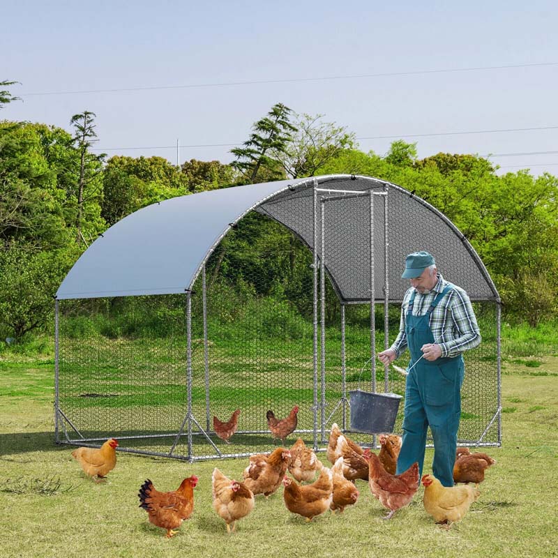 6.2FT Large Metal Chicken Coop, Walk-in Dome Poultry Cage Hen Run House Rabbits Habitat Cage with Waterproof Cover for Backyard Farm