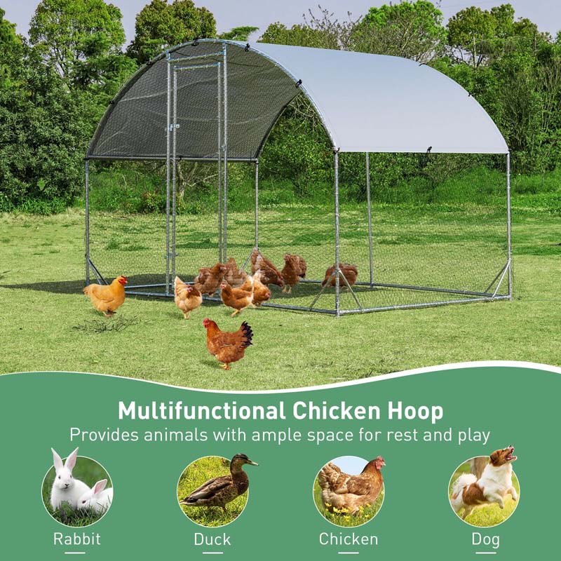 6.2FT Large Metal Chicken Coop, Walk-in Dome Poultry Cage Hen Run House Rabbits Habitat Cage with Waterproof Cover for Backyard Farm