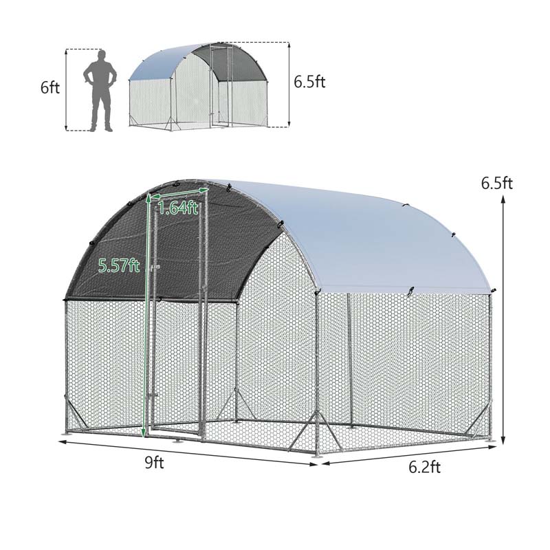 6.2FT Large Metal Chicken Coop, Walk-in Dome Poultry Cage Hen Run House Rabbits Habitat Cage with Waterproof Cover for Backyard Farm