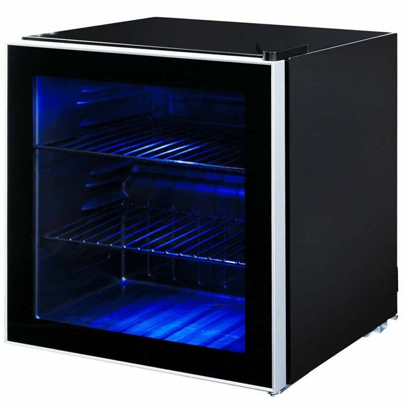 60-Can Mini Drink Fridge 1.6 Cu.Ft Beverage Refrigerator Cooler with Glass Door & Adjustable Shelf, Blue LED Light