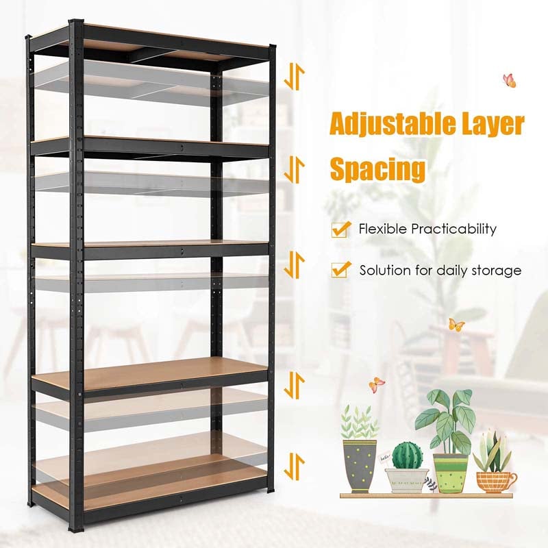 Black 30" x 12" x 60" 5-Tier Storage Shelving Unit, 2000 lbs Capacity Heavy Duty Metal Utility Shelves, Adjustable Storage Racks
