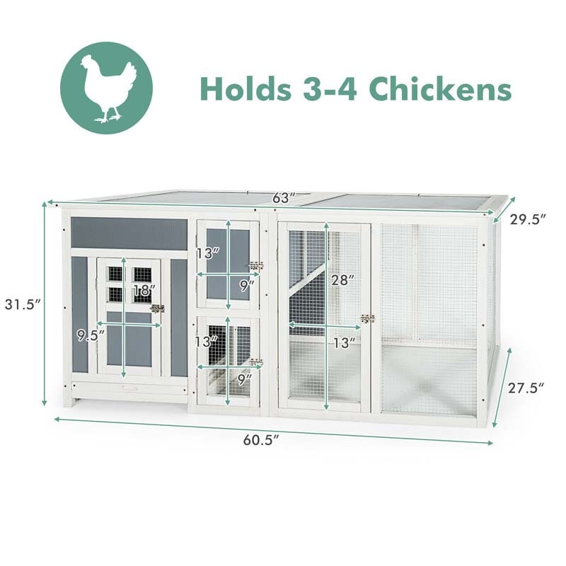 63" Large Wooden Chicken Coop Hen House Rabbits Hutch with Nesting Box, Indoor Outdoor Pet House for Rabbits Chicken
