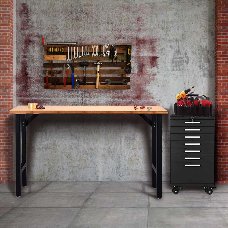 65" Bamboo Workbench for Garage Workshop, 1500 LBS Heavy-Duty Work Table Hardwood Workstation