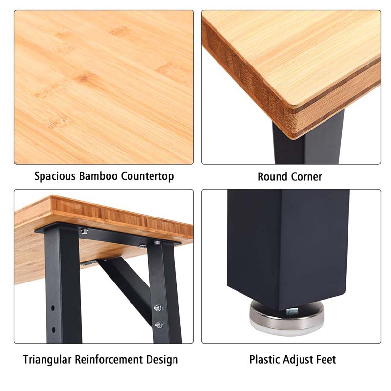 65" Bamboo Workbench for Garage Workshop, 1500 LBS Heavy-Duty Work Table Hardwood Workstation