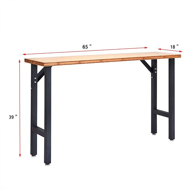 65" Bamboo Workbench for Garage Workshop, 1500 LBS Heavy-Duty Work Table Hardwood Workstation