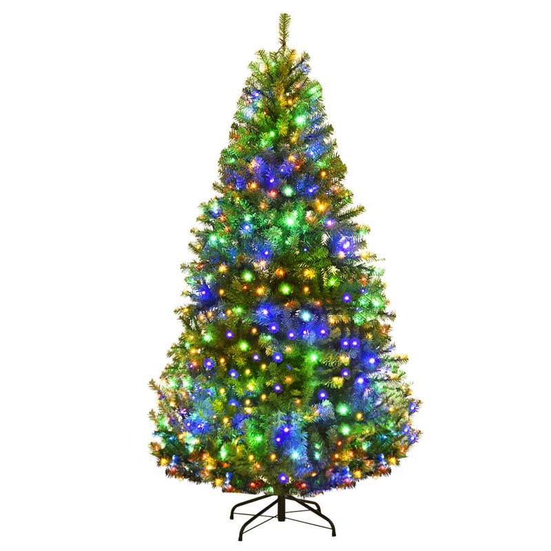 Premium Hinged Prelit Artificial Christmas Tree with Multi-Color LED Lights, 11 Lighting Modes, Metal Stand