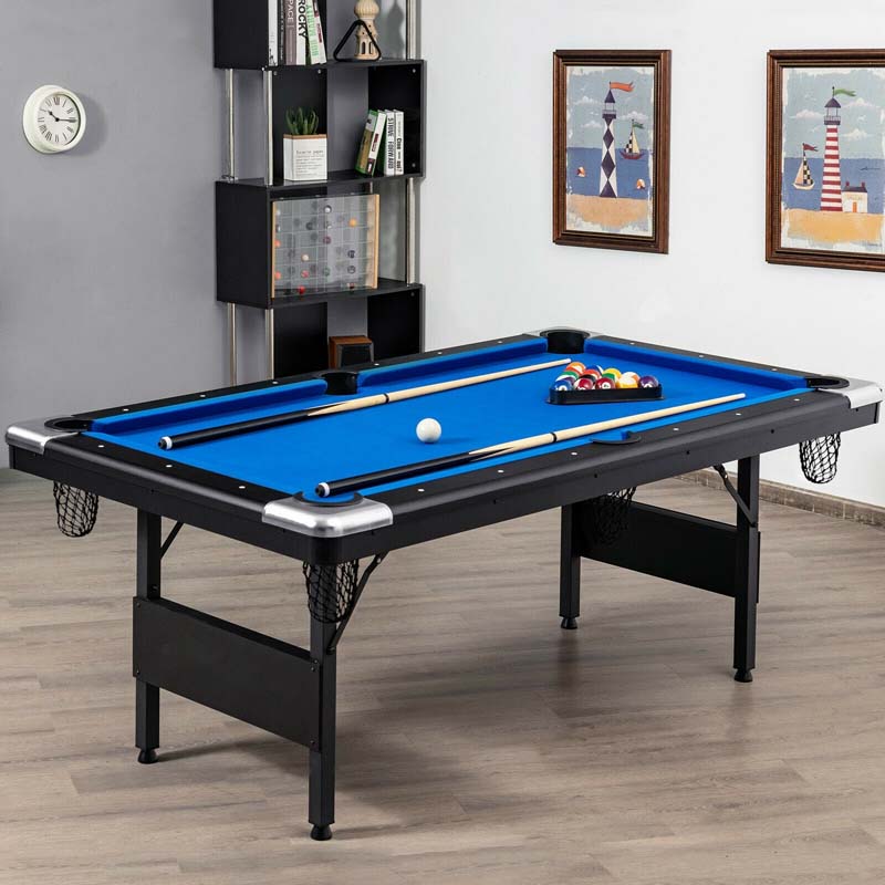 6FT Folding Pool Table for Adults & Kids, 76 Inch Portable Foldable Billiard Table with Locking Legs, Adjustable Feet & Full Accessory Kit