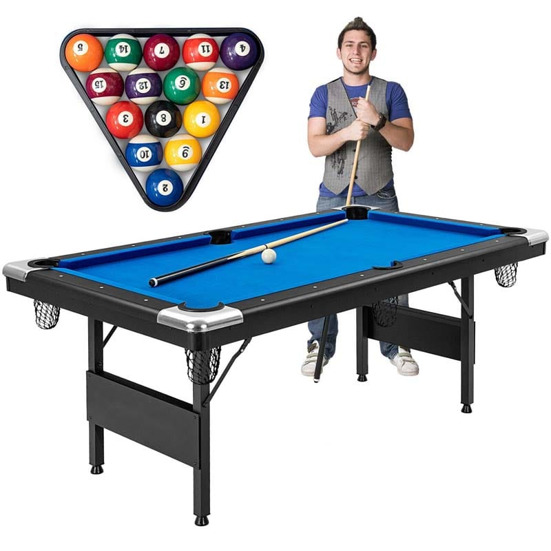 6 FT Folding Pool Table 76 Inch Portable Billiard Table with Locking Legs & Adjustable Feet