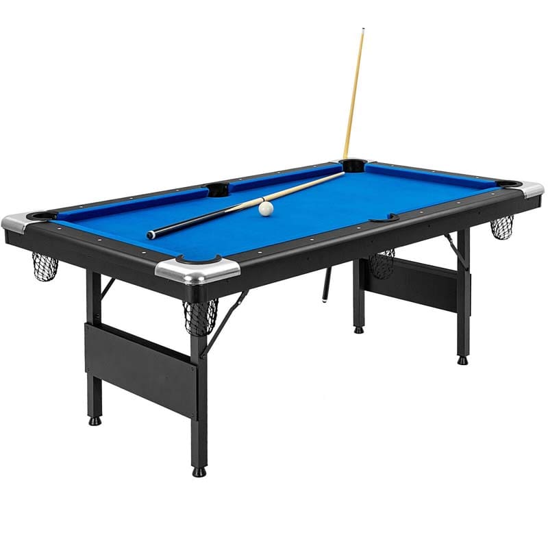6FT Folding Pool Table for Adults & Kids, 76 Inch Portable Foldable Billiard Table with Locking Legs, Adjustable Feet & Full Accessory Kit