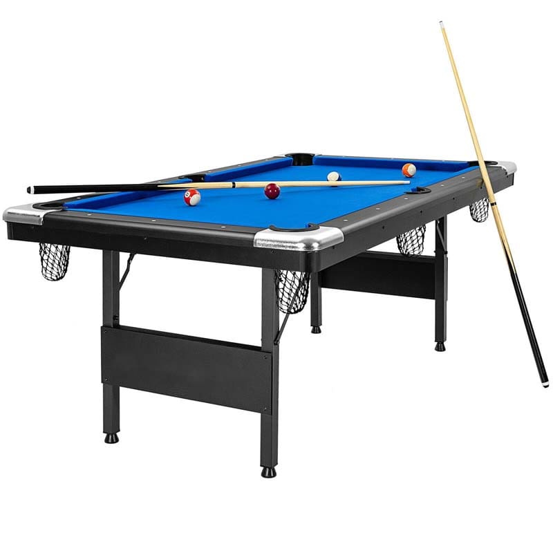 6FT Folding Pool Table for Adults & Kids, 76 Inch Portable Foldable Billiard Table with Locking Legs, Adjustable Feet & Full Accessory Kit