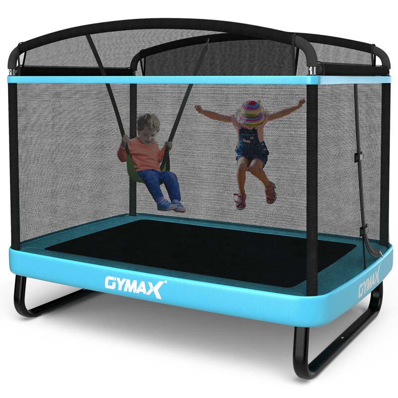 6 FT Kids Trampoline with Swing & Safety Fence, ASTM Approved Toddler Rectangle Trampoline for 3-8 Year Old