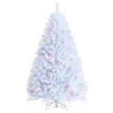 6/7/8FT White Iridescent Hinged Artificial Christmas Tree with 792/1156/1636 Branch Tips & Metal Stand