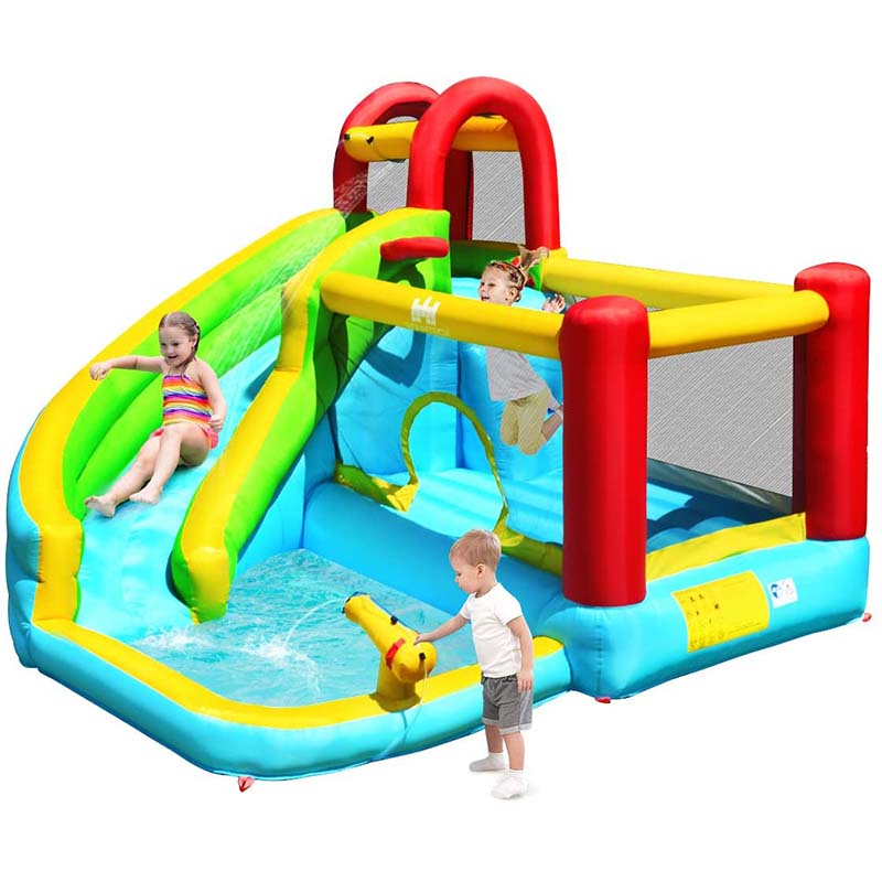 6-in-1 Kids Inflatable Bounce House Water Park with Slide, Splash Pool, Trampoline, Climbing Wall & Water Gun Rim for Outdoor Backyard Party Gifts