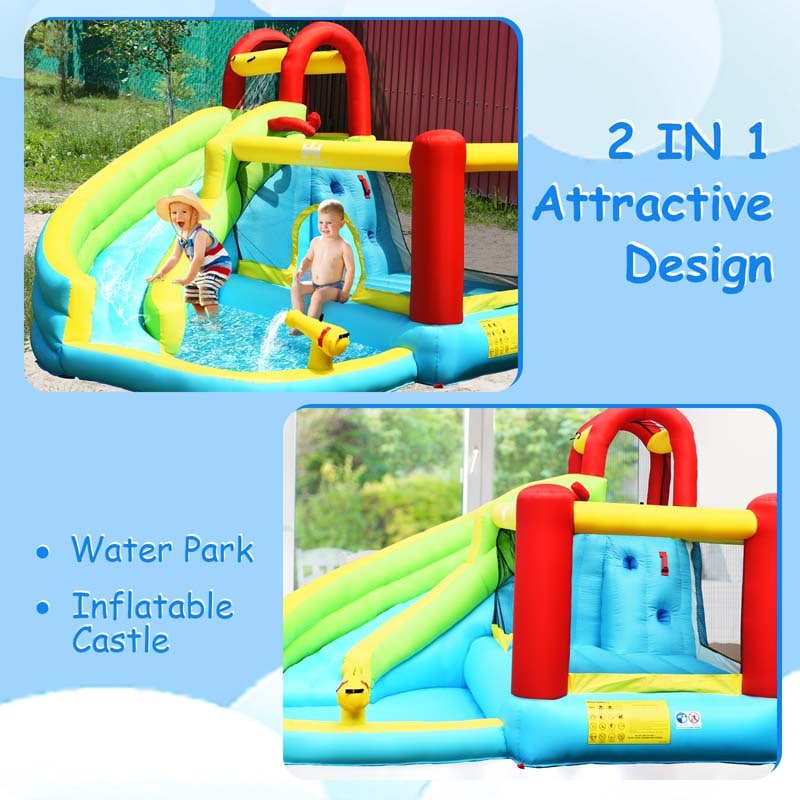 6-in-1 Kids Inflatable Bounce House Water Park with Slide, Splash Pool, Trampoline, Climbing Wall & Water Gun Rim for Outdoor Backyard Party Gifts