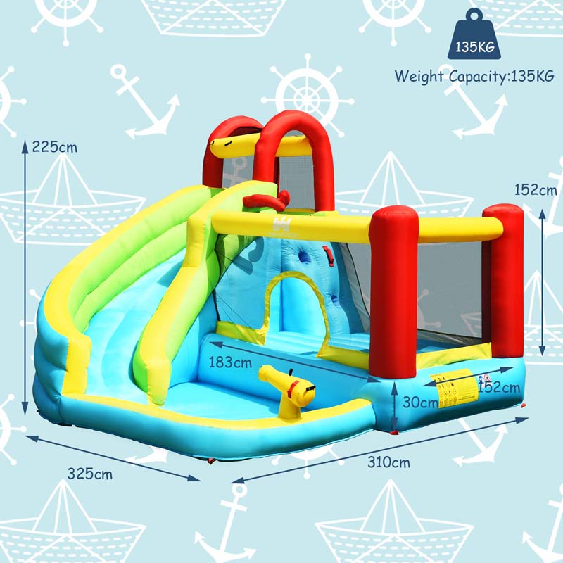 6-in-1 Kids Inflatable Bounce House Water Park with Slide, Splash Pool, Trampoline, Climbing Wall & Water Gun Rim for Outdoor Backyard Party Gifts
